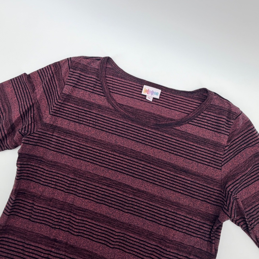 LuLaRoe Julia Sheath Dress Women XL Burgundy Black Striped Short Sleeve
